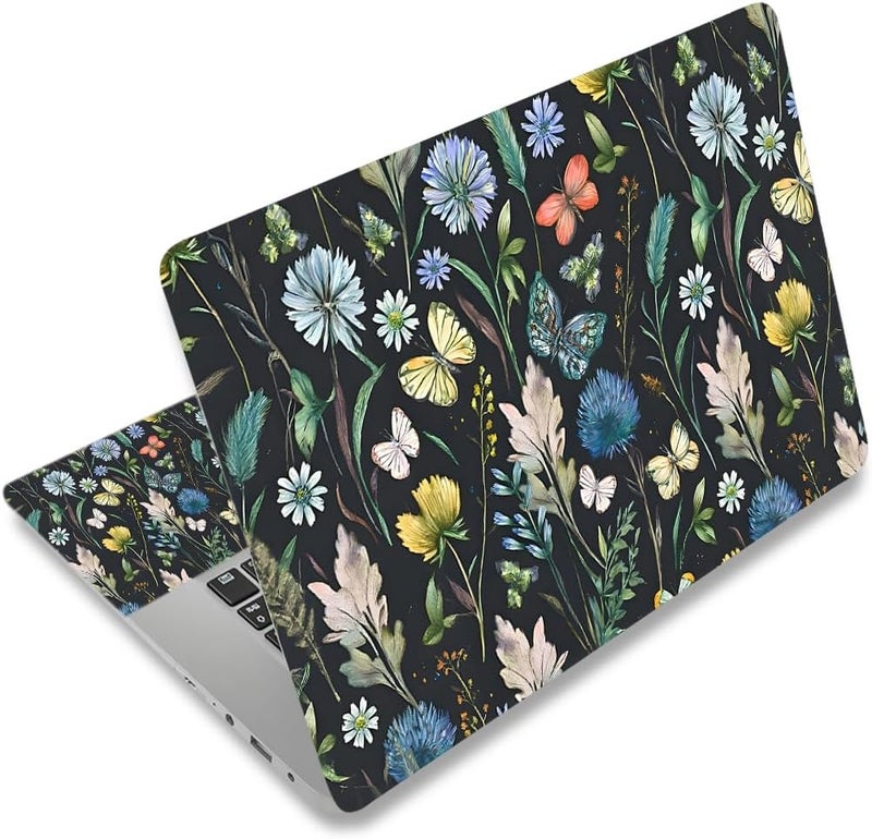 ARTSO Laptop Skin Sticker Cover Decal, 12 13 13.3 14 15 15.4 15.6 inch Laptop Notebook Vinyl Skin Sticker Cover Art Protector, Flower Leaf Butterfly - Image 1